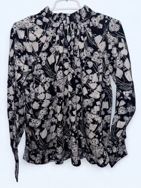 Motherhood Maternity Black & White Floral High-Neck Blouse